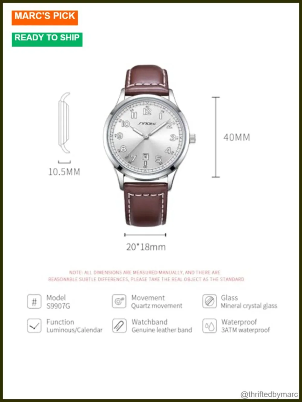 Classic Quartz Dress Watch with Arabic Numerals Date Calendar Leather Strap